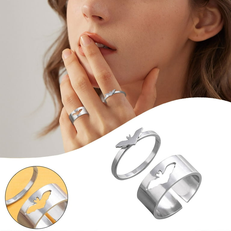 Baocc Ring Halloween Bat Ring Couples Rings Promise Rings for Her Or Him Silver Black Engagement Wedding Bands with Necklace Chain Stainless Steel Couples Gifts Halloween Decorations Silver Walmart ...