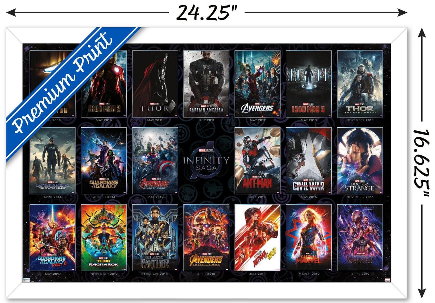 Marvel Avengers: The Infinity Saga - One Sheet Grid Wall Poster, 22.375" x 34" Framed