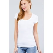 Essential Basic Women's Classic Short Sleeve Scoop Neck 6 Pack Tshirts, White, Medium
