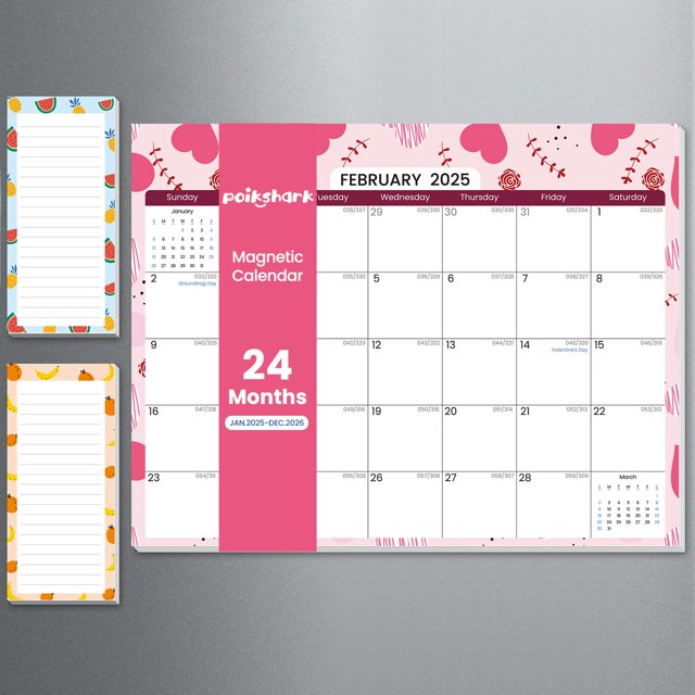 Calendario magnético POIKSHARK 2025-2026 para frigorífico