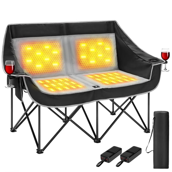 SPECSTAR 45W Heated Double Camping Chair w/ 2×27000mAh Power Banks, 3 Heat Levels, Black&Gray