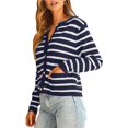 thumbnail image 2 of Women's Lightweights Button Down Long Sleeve Casual Crew Neck Soft Knit Cardigan Sweater Tops Navy Blue & White XL, 2 of 9