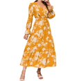 thumbnail image 2 of Pisexur Robe à Manches Longues à Col en V Mode Femme Col en V Manches Longues Robes Plissées Unies Robe Femme, 2 of 8