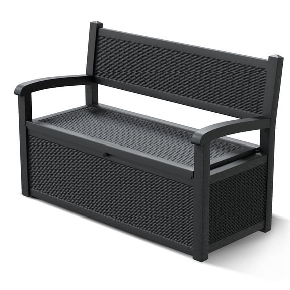 Nihsuao 80 Gallon Plastic Storage Bench Made of Durable Weatherproof Resin, Deck Box Lockable Storage Compartment for Outdoor Patios & Lawns, Black