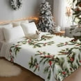 thumbnail image 3 of Flannel Throw Blanket for Couch Sofa Bed,Christmas Red Bird Watercolor Pine Branches White Soft Cozy Warm Fuzzy Blanket 60x80in, 3 of 9