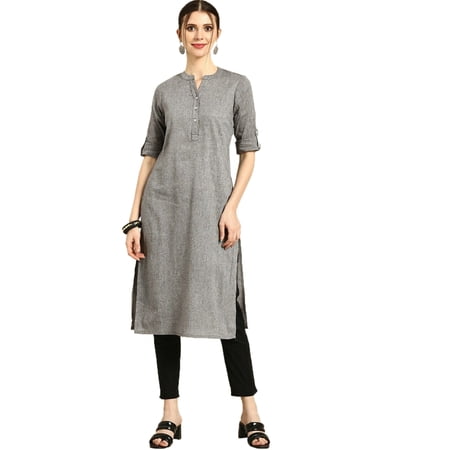 eloria Women's Fashion Mandarin Collar Neck Design Indian Stylish Solid Kurti Dress