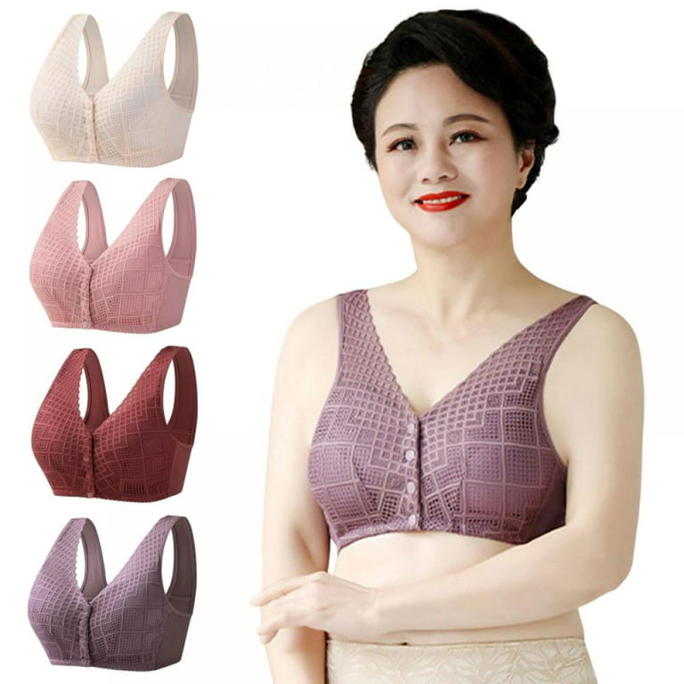 Xmarks 4 Pack Convenient Front Button Bra Sleep Bras Front Closure Everyday  Sports Bras for Middle Aged Elder Woman 46/105 