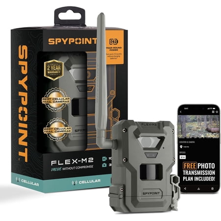 Spypoint FLEX-M2 Trail Camera with 32MP 1080p Video Resolution Dual SIM 12-months of Continuous Operating Capacity and 90ft Detection Range
