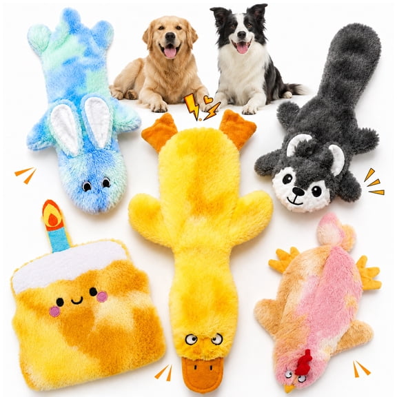 Dog Toys for Aggressive Chewers, 5 Pack No Stuffing Plush Dog Toys with Squeaky & Crinkle, Durable Dog Chew Toys for Small Medium Large Dogs, Teeth Cleaning & Boredom Relief