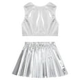 thumbnail image 4 of YEAHDOR Kids Girls Shiny Metallic 2Pcs Dance Suit Cropped Tank Top with A-Line Pleated Skirt Dance Set Performance Costume, 4 of 7