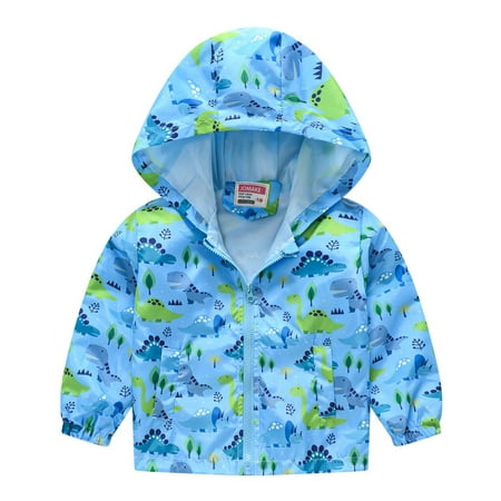 

QWERTYU Toddler Baby Child Children Kids Boy Girl s Zip Up Pockets Coat Cartoon Print Long Sleeve Hooded Outerwear Fall Winter Jacket 2Y-6Y