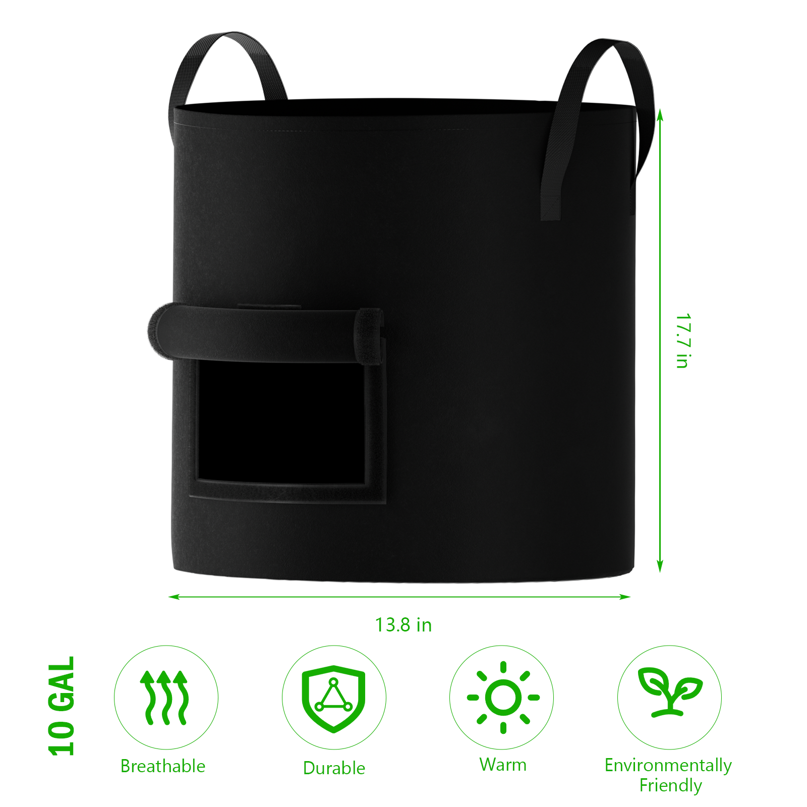 4-Pack 10 Gallon Grow Bags Heavy Duty Thickened Nonwoven Fabric Pots with Durable Handles, Black