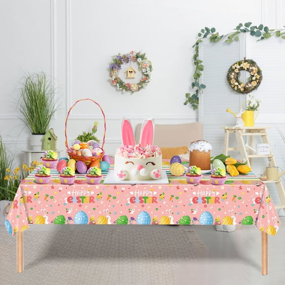 Easter Tablecloth, Disposable Plastic Tablecloth, Easter Table Cloth Decorations,Plastic Table Cover for Easter Party Supplies,Indoor,Outside,Home,Dinner(A,54x108in)