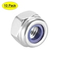 thumbnail image 1 of Unique Bargains M3 x 0.5mm Nylon Insert Hex Lock Nuts, 304 Stainless Steel, Plain Finish, 10 Pcs, 1 of 3