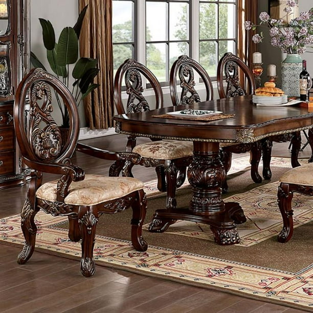 Brown Cherry Expandable Double Pedestal Dining Table FOA CM3145T Normandy - Walmart.com