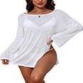 thumbnail image 4 of Charmo Womens Side Split One Piece Cover-up Long Sleeve Swim Tops Backless Beachwear, 4 of 6