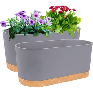 QCQHDU Self-Watering Window Box Planters, 16" Gray, 2-Pack