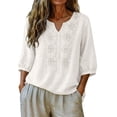 thumbnail image 5 of Women's Summer Flora Embroidered Tops Retro Embroidered 3/4 Sleeve Boho Tops Mexican Shirts Elbow Sleeve Peasant Tops Summer Spring Blouses Summer Tops for Women Loose Fit Blouses Loose Tunics Top, 5 of 6