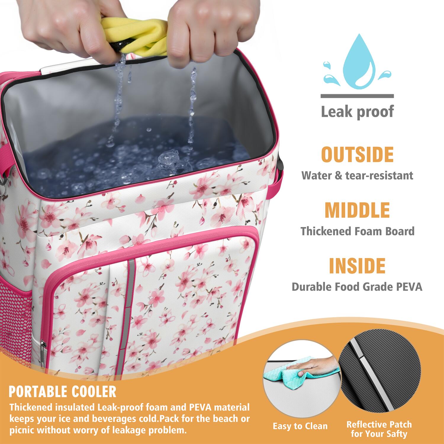 Travel Cooler Bag - Pioneer Flower Floral Print Pattern Camping Beer Cooler Backpack with Bottle Opener- Waterproof Insulated Picnic Backpacks - Cooler Bag for Beach