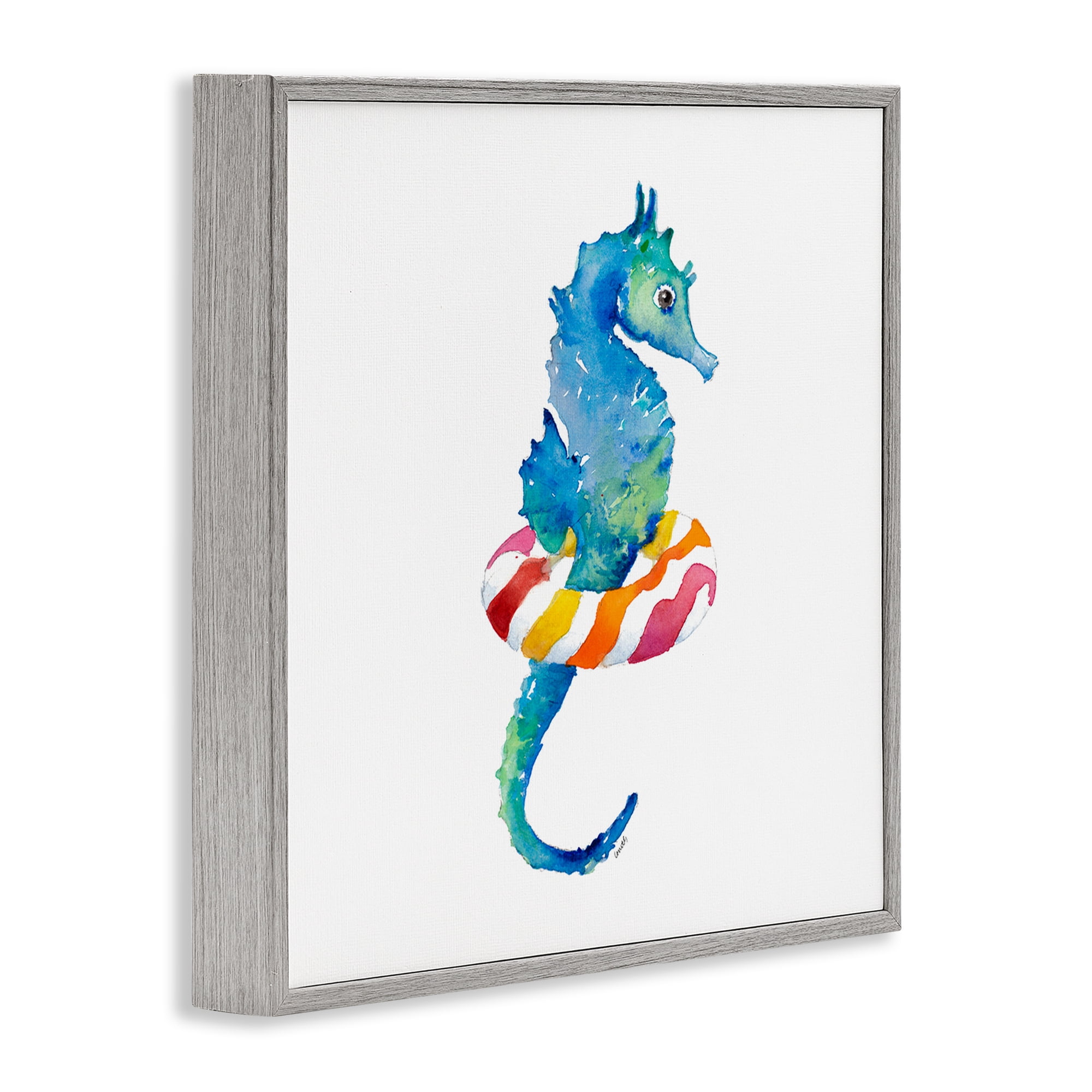 Stupell Industries Summer Float Seahorse Novelty Painting Gray Framed Art Print Wall Art, 17 x 17