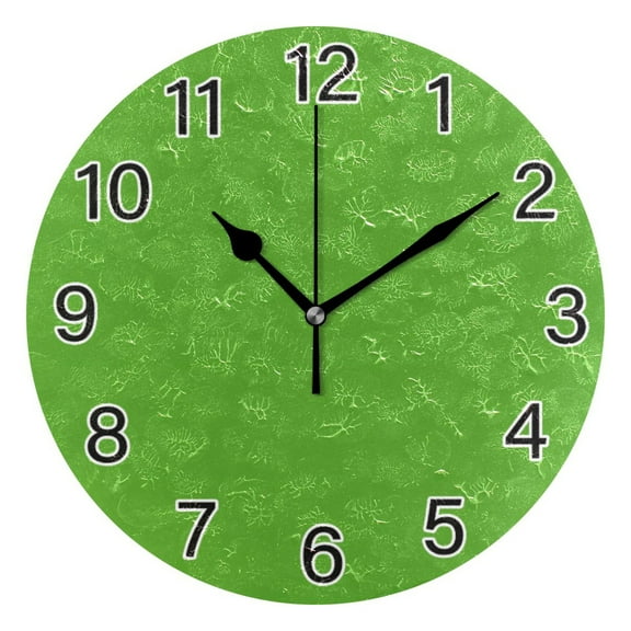 Ryvnso Grass Green Background Wall Clock Non Ticking Silent Kitchen Clock Battery Operated Clocks 10 inch