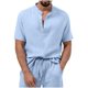 thumbnail image 1 of pstuiky camisetas de hombre, Blusa informal de manga corta con cuello alto y botones para hombre camisetas de hombre l, 1 of 7