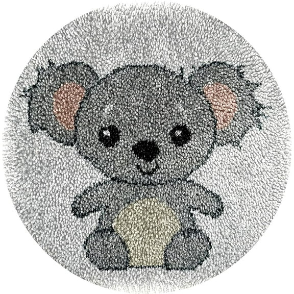 Cute Little Grey Koala Latch Hook kits Mini Rug DIY Handmade Crochet Yarn Needlework Hook and Latch Kit Printed Canvas Carpet Cushion Cover Home Christmas Decoration 30x30cm