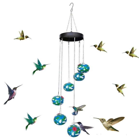 ADruer Charming Wind Chimes Hummingbird feeders for Outdoors Hanging ant and Bee Proof, Window Bird feeders for Viewing, Perfect Garden Decor for Outside (B)