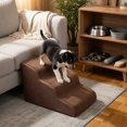 thumbnail image 3 of Pefilos 23" Dog Stairs for Small Pets with High-Density Sponge and Silicone Paw Prints, 3-Step Dog Ramp for Beds and Couch, Brown, 3 of 7