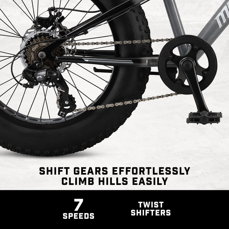 Mongoose Argus ST Fat Mountain Bike, 20 Inch Wheels, 7 Speed, Grey