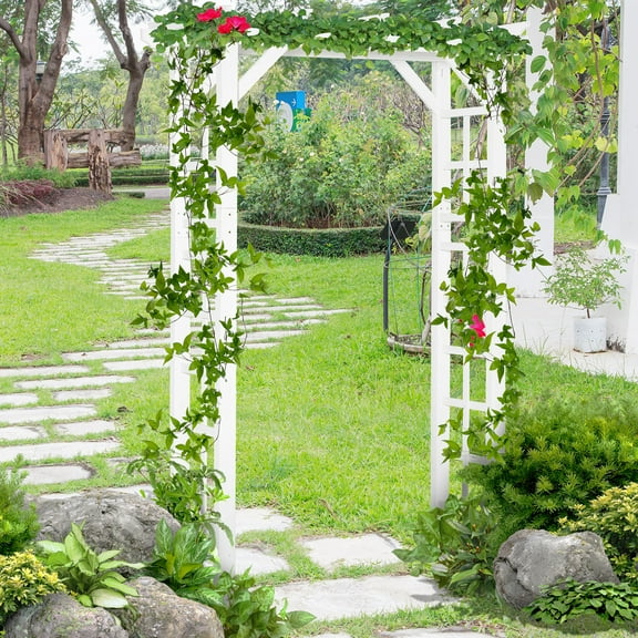 Outsunny Wooden Arbor, 85" White Wood Arbor, Pergola Style for Climbing Vines, Wood Construction