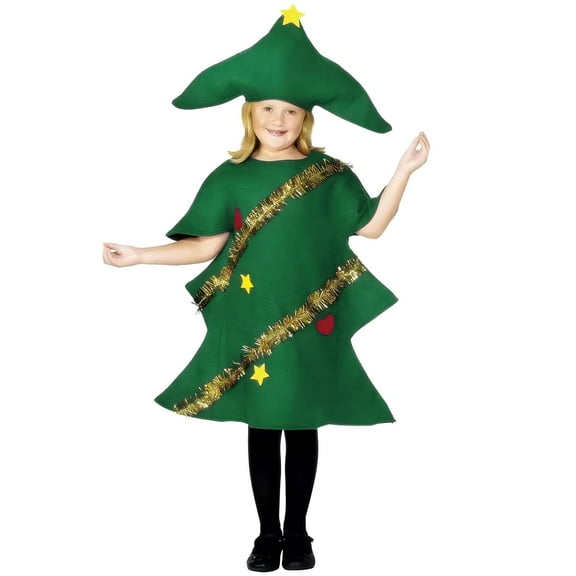 DHFJKG 2 Piece Suit Girls Christmas Tree Performance Party Dress Short Sleeve Sparkly Polka Dot Christmas Tree Fancy Hooded Dress O-Neck Lovely Outfit