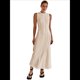 thumbnail image 1 of Vestido Camisero Sin Mangas para Mujer, de Verano, de Punto Acanalado en Contraste, Maxivestidos. Beige L, 1 of 9