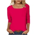 thumbnail image 6 of Women Plus Size Tunic Blouse Square Neck 3/4 Sleeve Solid Color Pullover Casual Loose Fashion Basic Tees (L, Hot Pink), 6 of 7