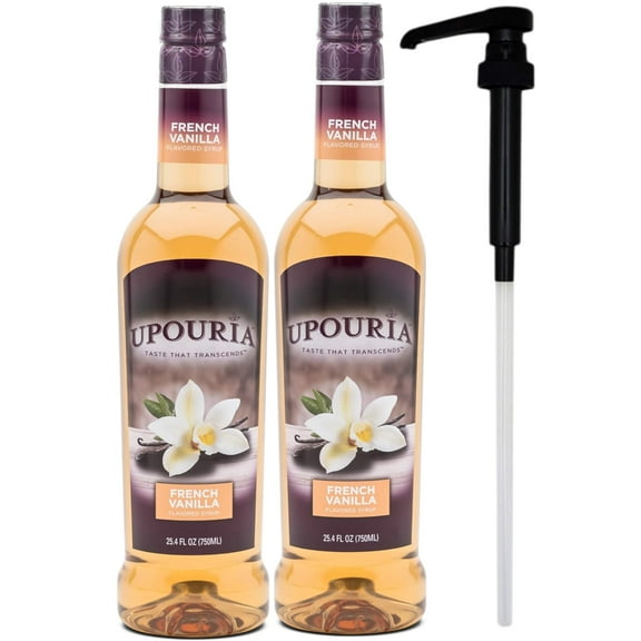 Upouria French Vanilla Flavored Syrup 750 ml Bottle with Pump (2 Pack)