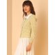 thumbnail image 4 of Allegra K Blusa con estampado de margaritas a cuadros para mujer, blusa con cuello peter pan en contraste frontal con botones Amarillo XS, 4 of 6
