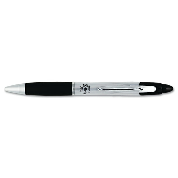 Zebra ZGrip MAX Retractable Ballpoint Pen, 1mm, Black Ink, Silver