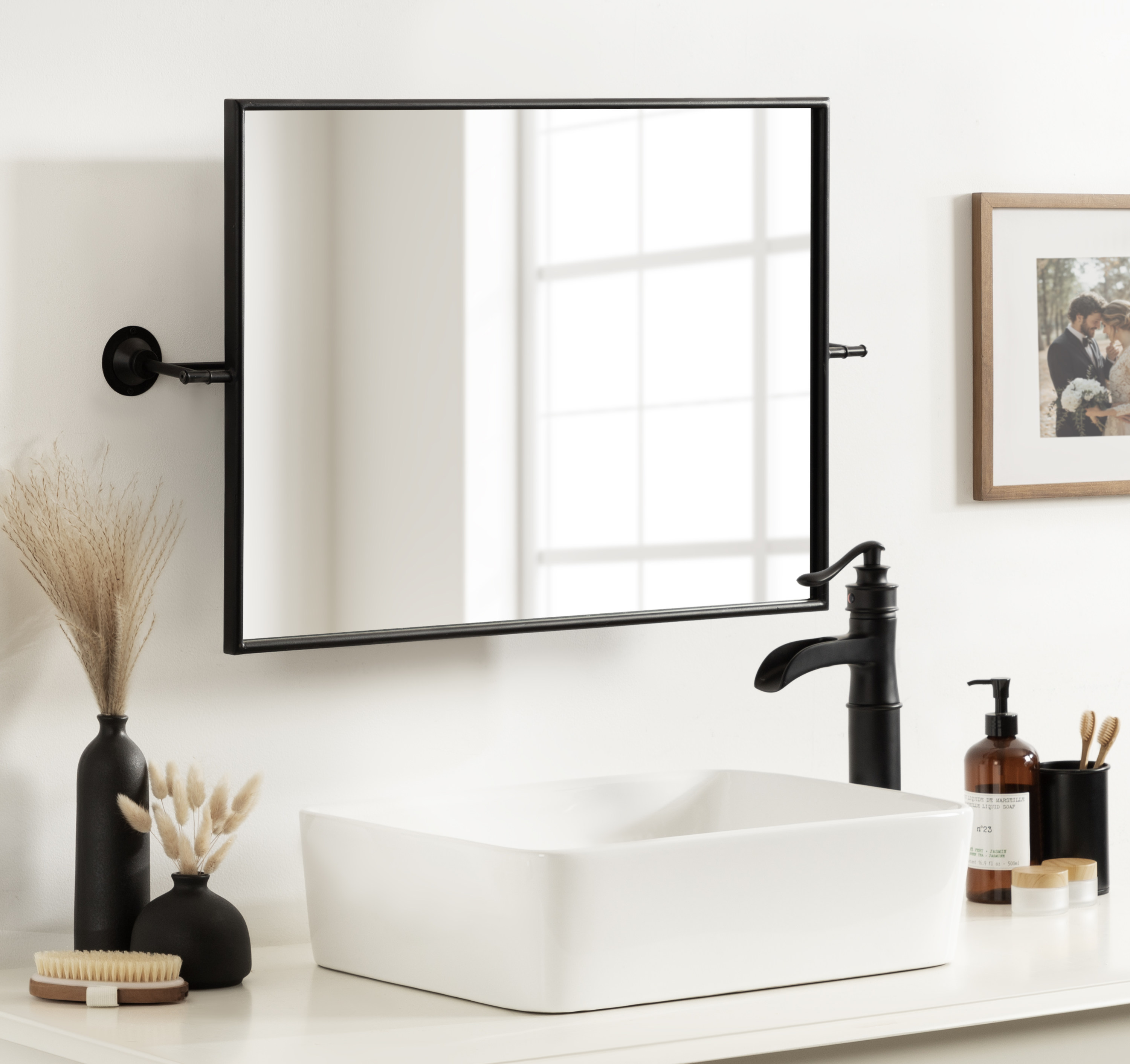 Kate and Laurel Darbridge Farmhouse Rectangle Pivot Mirror, 20 x 31, Black,  Vintage Adjustable Rectangular Bathroom Wall Mirror for Use Horizontally or  Vertically