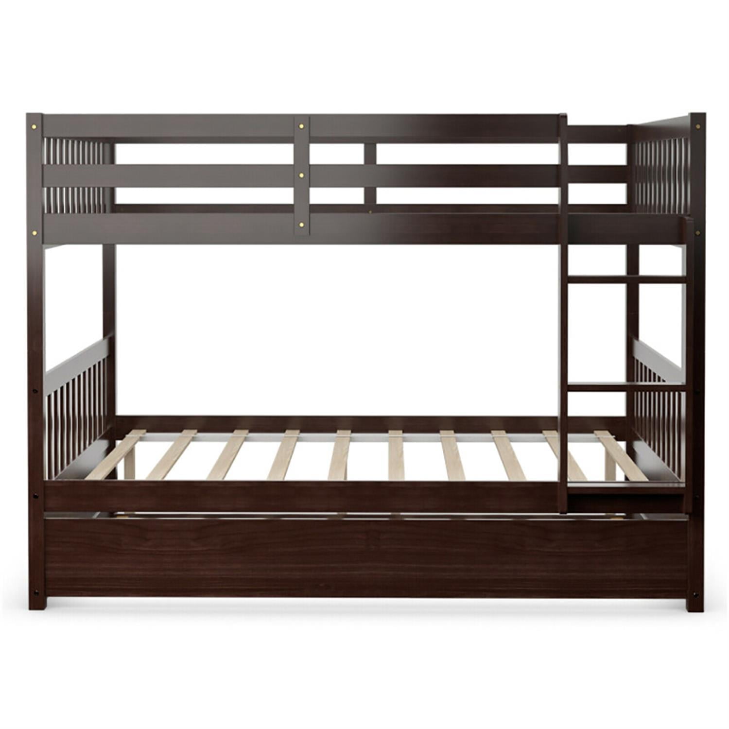 Demi Bonn Bunk Beds Full over Full with Ladder in the Steps and a Full Trundle, Bunk Bed Platform Twin Over Twin, Brown