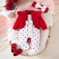 thumbnail image 2 of Odeerbi 1-18 Months Infant Girls Valentines Day Romper Cotton Bow Jumpsuit with Headband Set Casual Comfortable Long Sleeve Onesie Infant Girls Clothes, 2 of 8