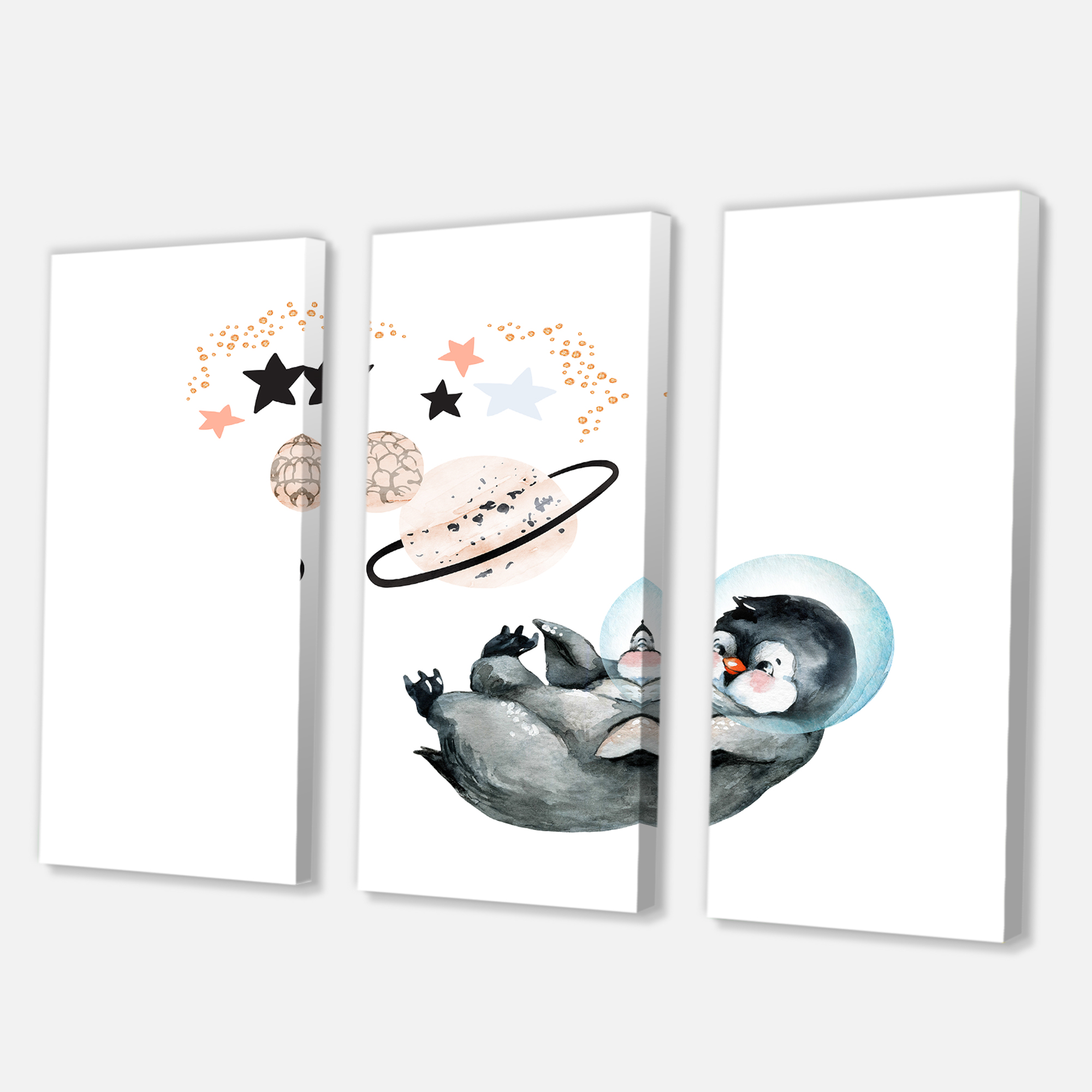 Designart ' Little Penguin With Planets and Stars I ' Farmhouse Canvas Wall Art Print
