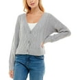 thumbnail image 1 of Crave Fame Juniors’ Cable-Knit Cardigan (Grey, X-Large), 1 of 3