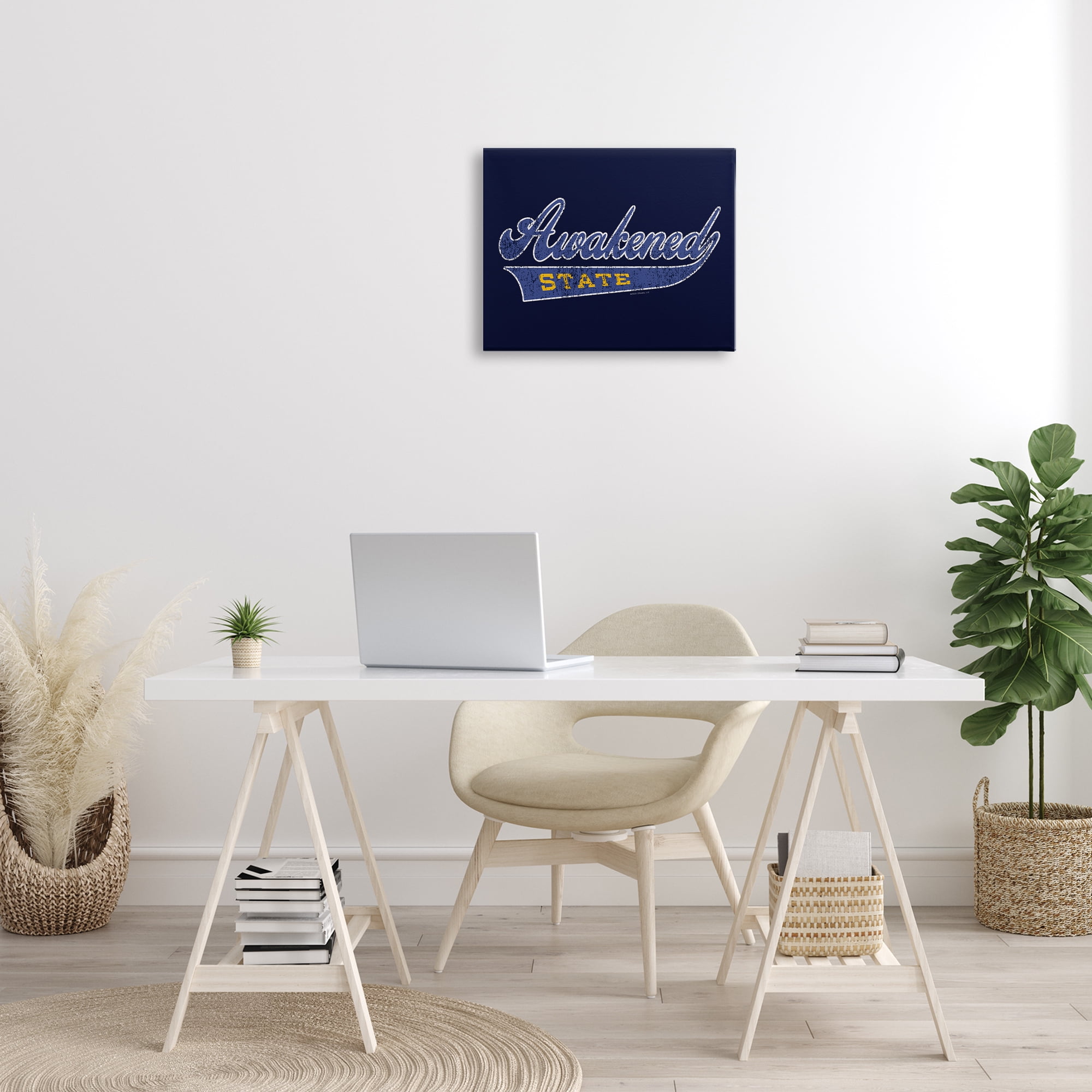 Stupell Industries Awakened State Varsity Novelty & Humor Painting Wrapped Canvas Art Print Wall Art, 20 x 16
