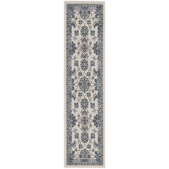 Nourison Essentials Floral Persian Indoor Outdoor Rug Ivory Blue 2'2" x 7'6"
