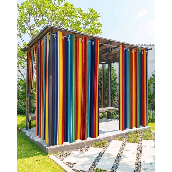 nqOlkjepod Outdoor Curtains for Patio Waterproof, Abstract Vertical Striped Outdoor Privacy Panels Grommet, Colorful Rainbow Stripes Retro Blackout Outside Curtains for Porch/Cabana 54"x84", 1 Panel