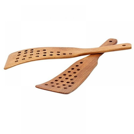 

Wooden Spatula for Cooking with 24 Holes- 13 Inch Premium Utensils Long Handle Kitchen Spurtle Set Ideal for Pan and Wok - Wood Turner Corner Spatula Spoons Scraper Frying Pack of 2