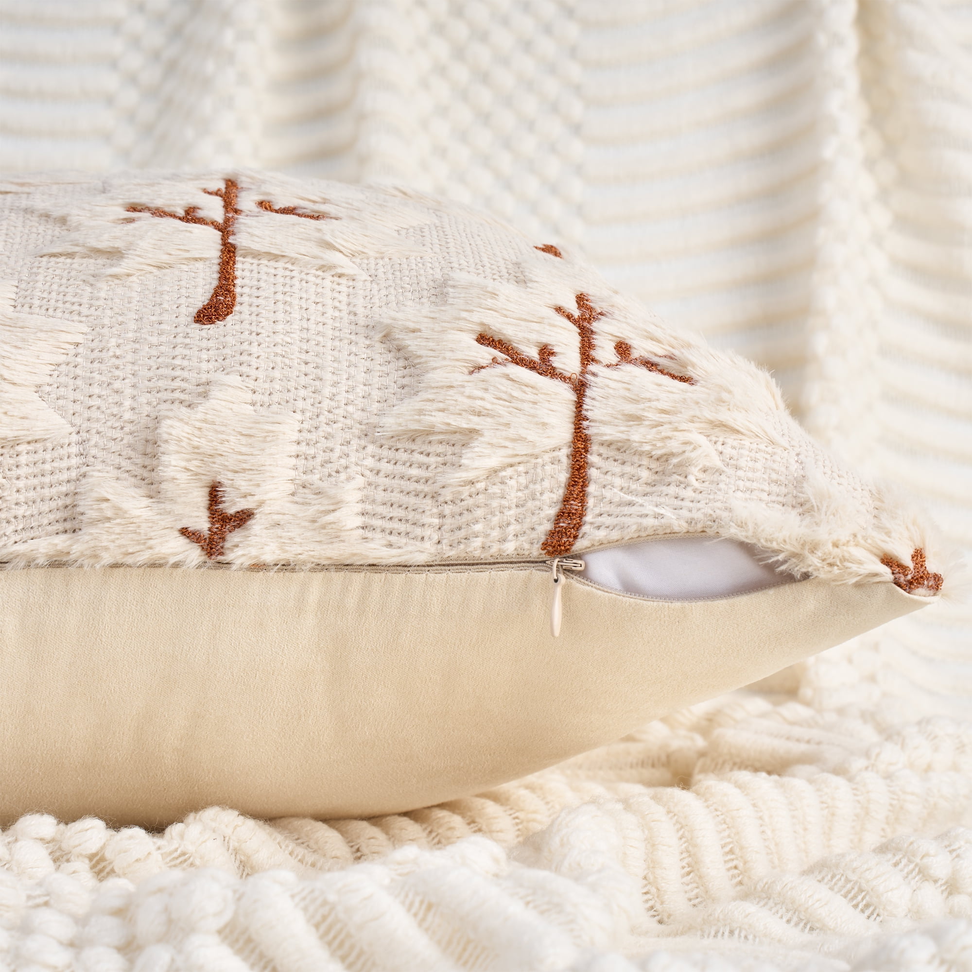 Unique Bargains Maple Leaves Embroidery Throw Pillow Covers Beige 20" x 20"