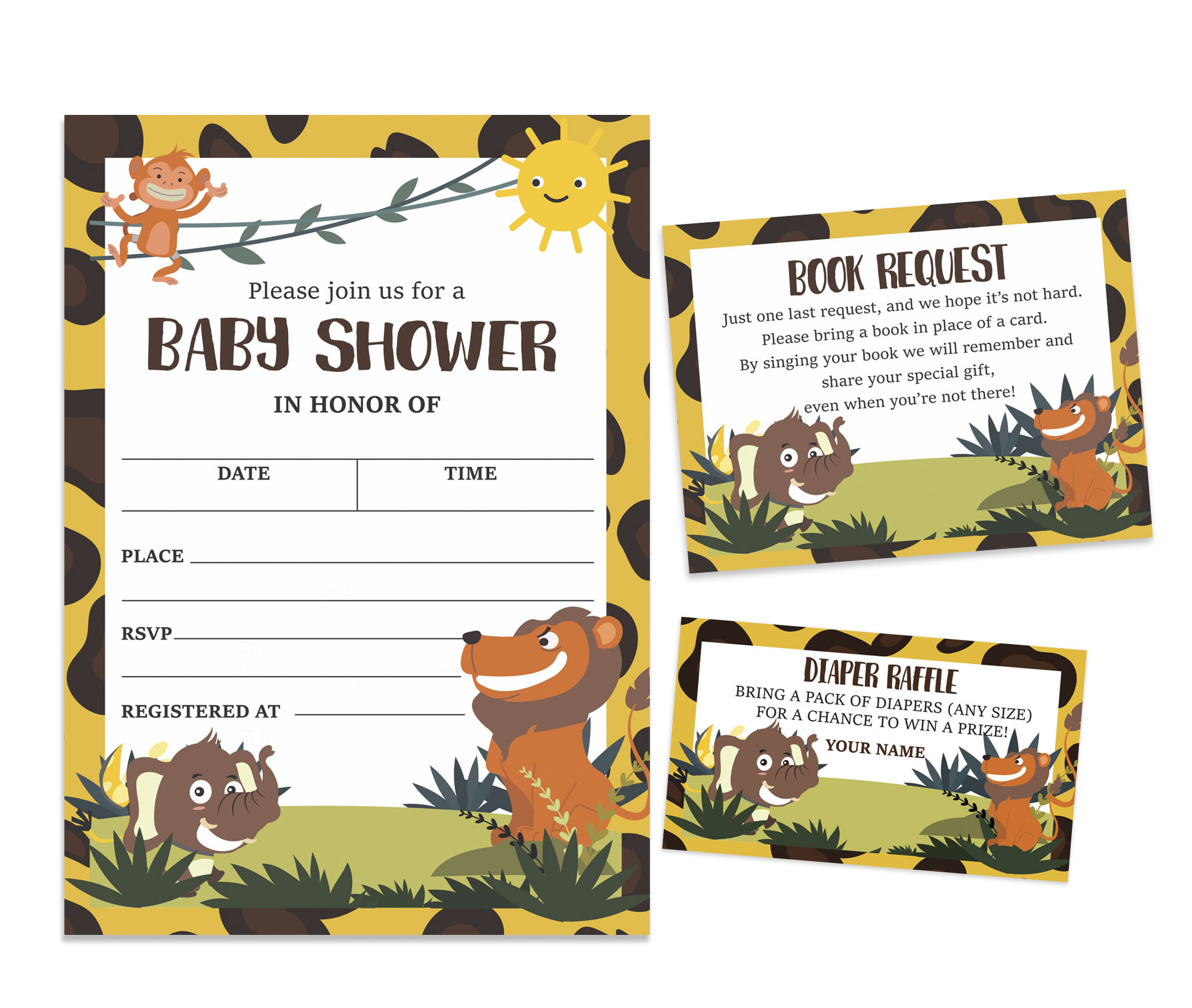 Inkdotpot Set Of 30Jungle Animals Baby Shower Invitations-Diaper Raffle Tickets And Baby Shower Book Request Cards Gender Neutral Invites Its A Boy Its A Girl