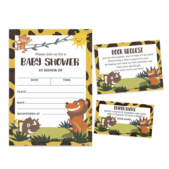 Inkdotpot Set Of 30Jungle Animals Baby Shower Invitations-Diaper Raffle Tickets And Baby Shower Book Request Cards Gender Neutral Invites Its A Boy Its A Girl