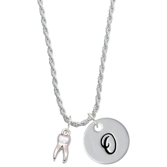 Delight Jewelry Silvertone 3-D Tooth - Silvertone Script Initial Disc - O - Charm Necklace, 20"+3"